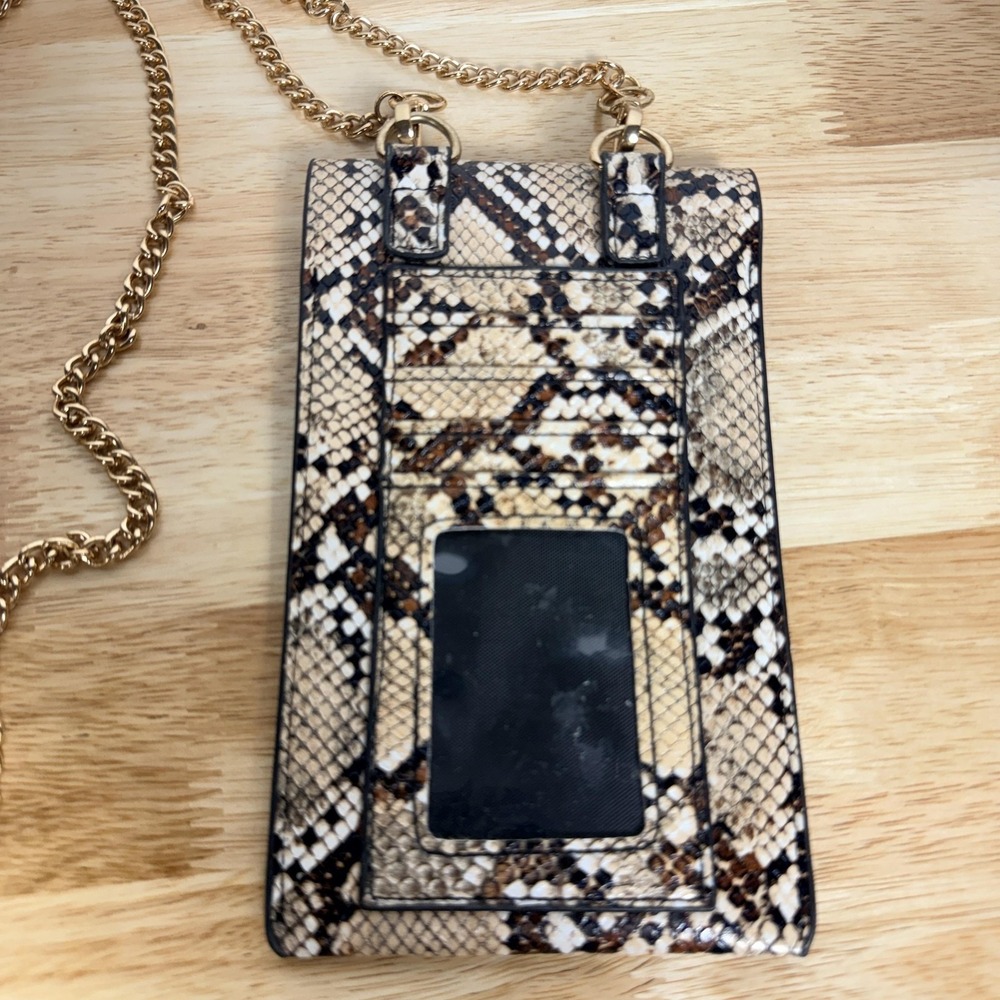Crossbody Phone Bag Womens Small Brown Snakeskin Chain Wallet Purse Card Holder - Picture 2 of 7